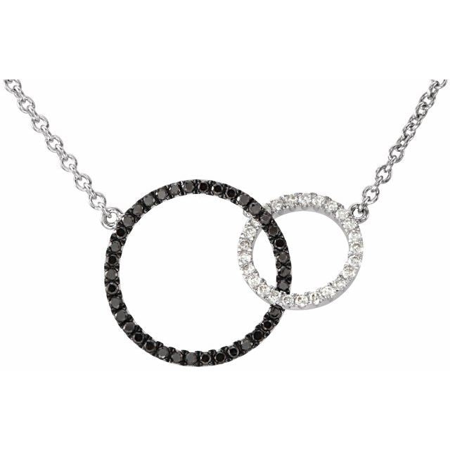 14K White 1/3 CTW Natural Black & White Diamond Circle 18" Necklace