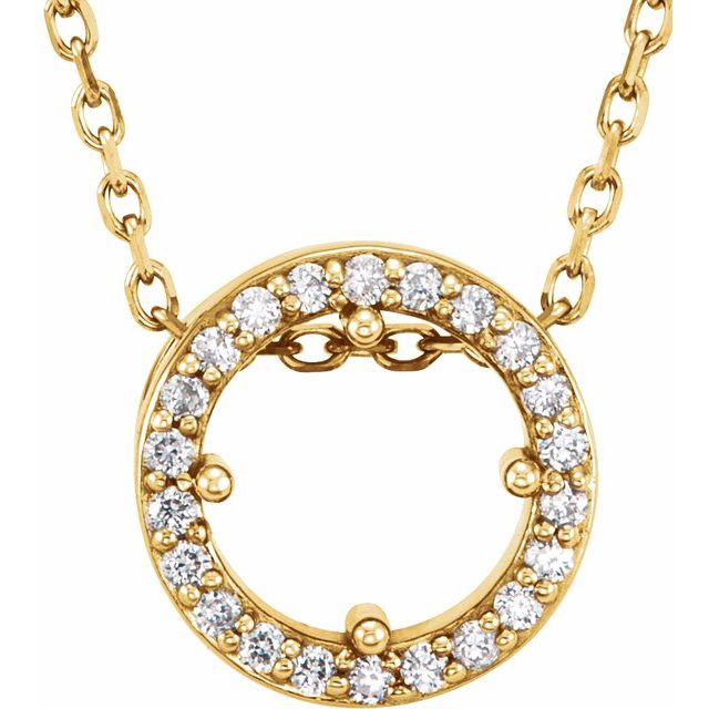 14K Yellow Gold 5.8 mm Round .05 CTW Natural Diamond Semi-Set 16" Necklace