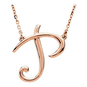 14K Rose Script Initial P 16" Necklace