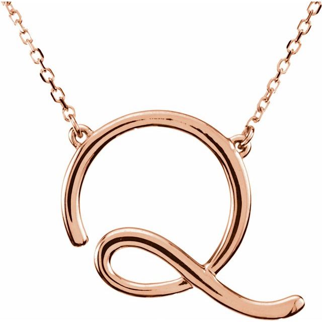 14K Rose Script Initial Q 16" Necklace