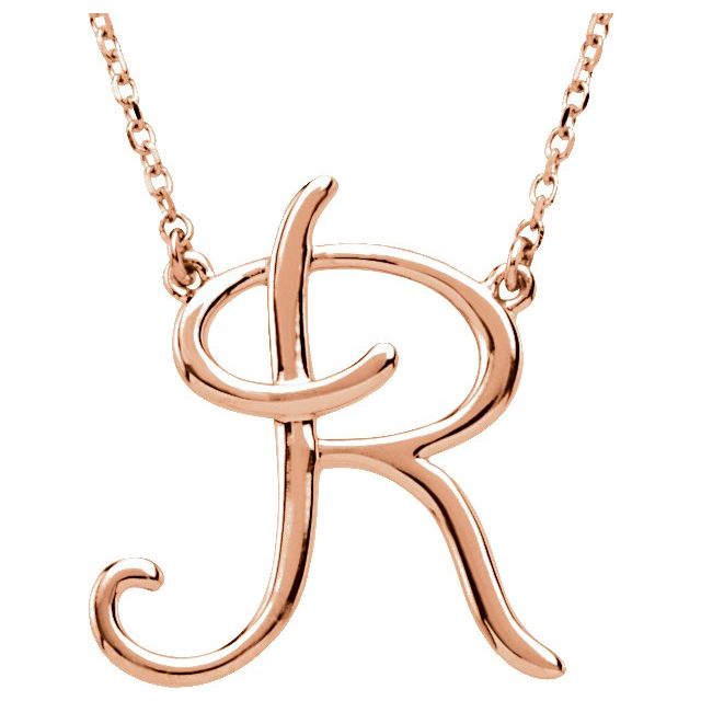14K Rose Script Initial R 16" Necklace