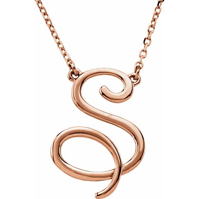 14K Rose Script Initial S 16" Necklace