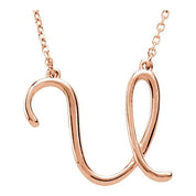 14K Rose Script Initial U 16" Necklace