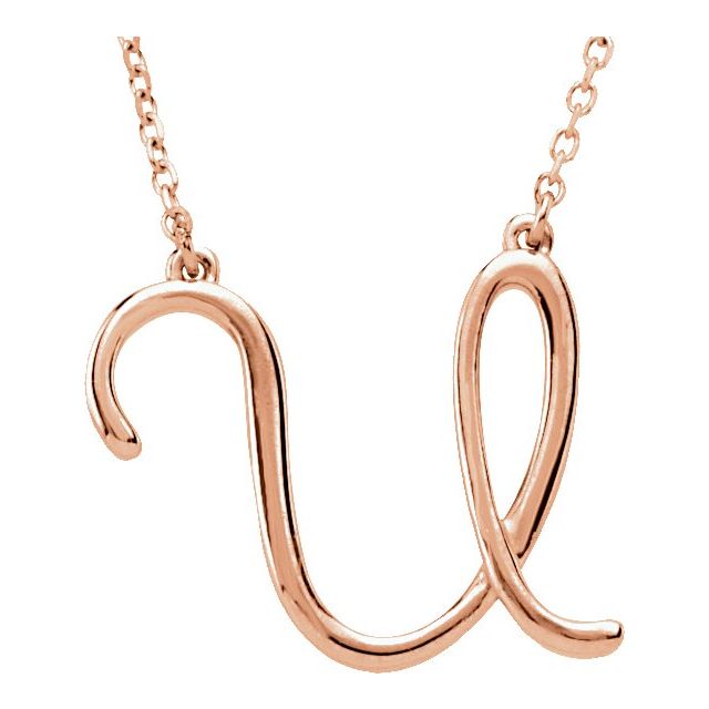 14K Rose Script Initial U 16" Necklace