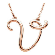 14K Rose Script Initial V 16" Necklace