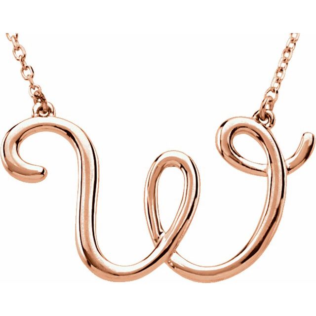14K Rose Script Initial W 16" Necklace