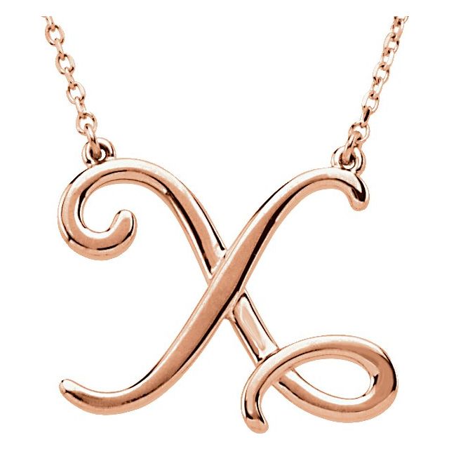 14K Rose Script Initial X 16" Necklace