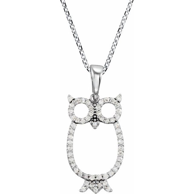 14K White 1/4 CTW Natural Diamond Owl Necklace - 16" by Brand