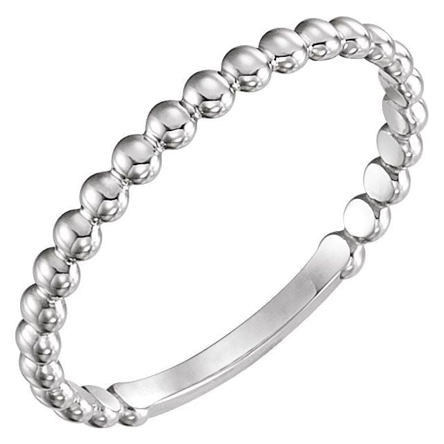 14K White 2 mm Stackable Beaded Ring
