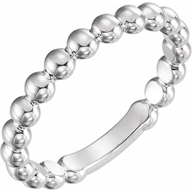 14K White 3 mm Stackable Beaded Ring