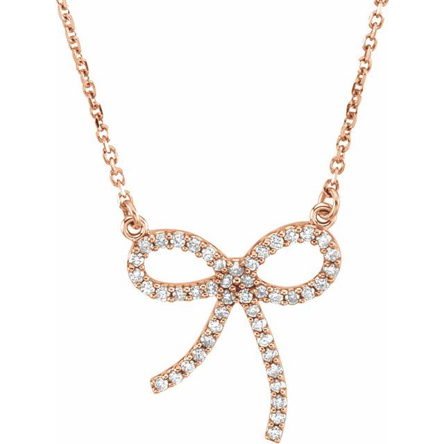 14K Rose 1/5 CTW Natural Diamond Bow 16" Necklace