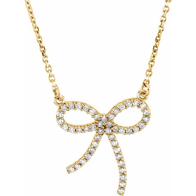 14K Yellow 1/5 CTW Natural Diamond Bow 16" Necklace