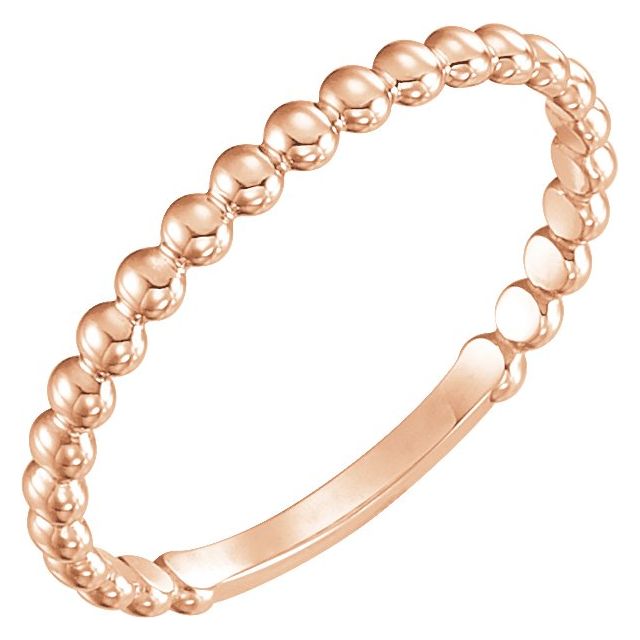 14K Rose 2 mm Stackable Beaded Ring