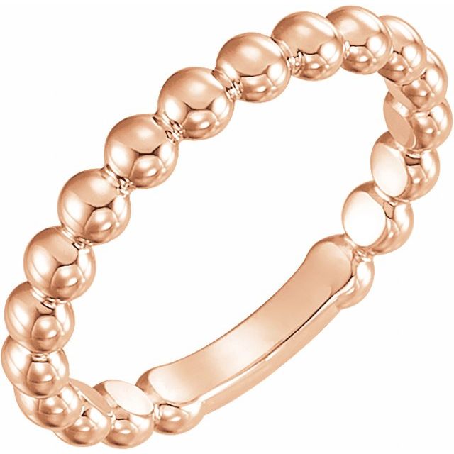 14K Rose 3 mm Stackable Beaded Ring