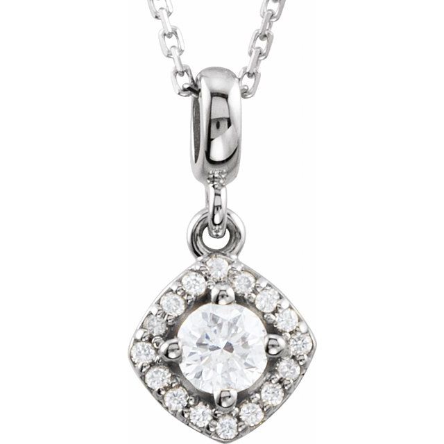 14K White 1/5 CTW Natural Diamond Halo-Style 18" Necklace