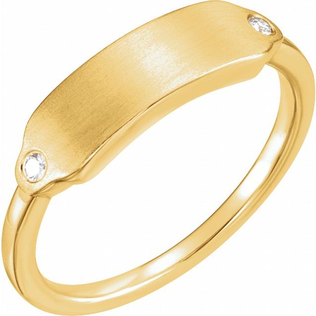 14K Yellow Gold Natural Diamond Signet Ring - 0.03 CTW