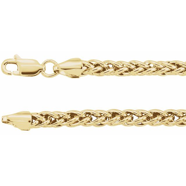 14K Yellow 3.25 mm Hollow Palma Wheat 7" Chain