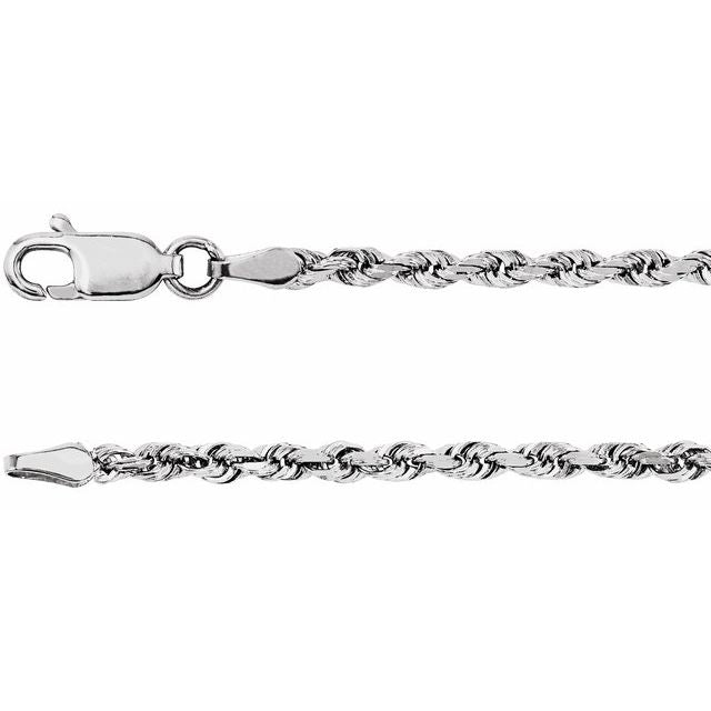 14K White 2.5 mm Diamond-Cut Rope 18" Chain