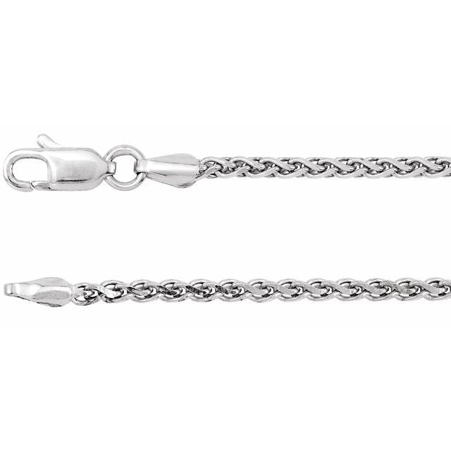 14K White 2 mm Diamond-Cut Wheat 7" Chain