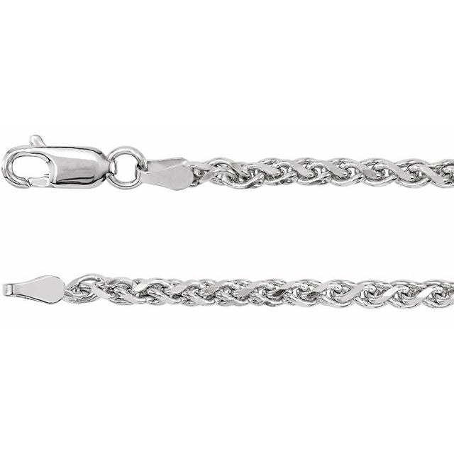 14K White 2.75 mm Diamond-Cut Wheat 24" Chain