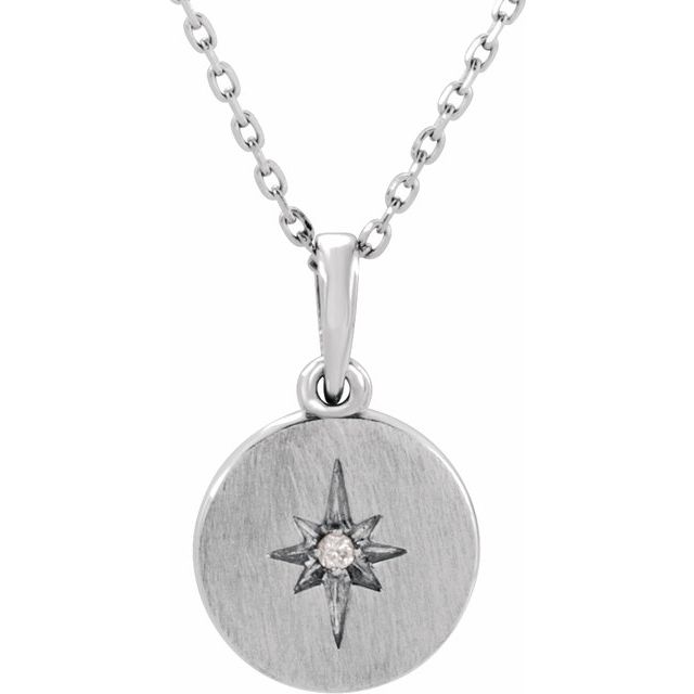 14K White Gold .01 CT Natural Diamond Star Necklace 16-18" by Brand