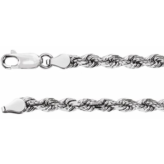 14K White 3.9 mm Diamond-Cut Rope 16" Chain
