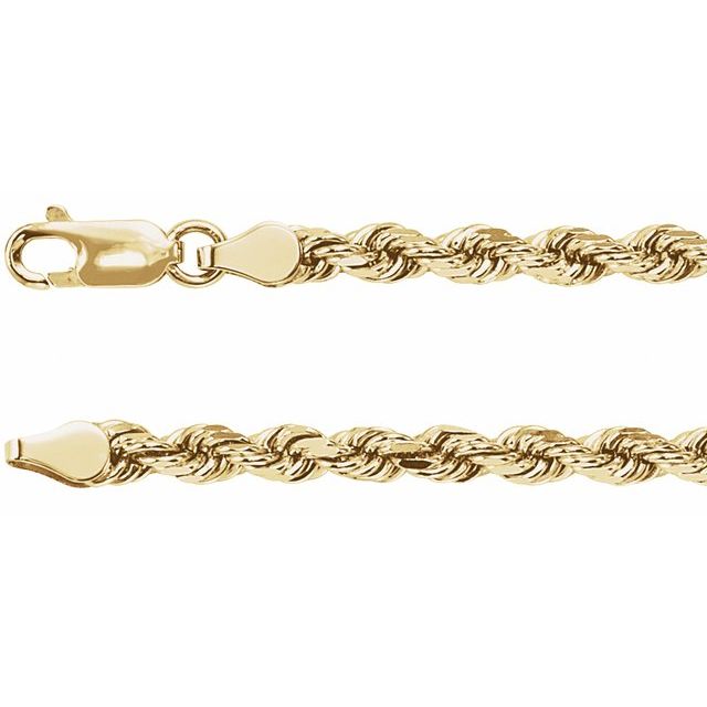 14K Yellow 3.9 mm Diamond-Cut Rope 20" Chain