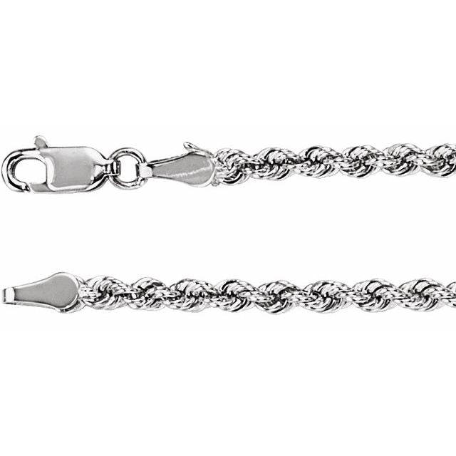 14K White 3 mm Rope 18" Chain