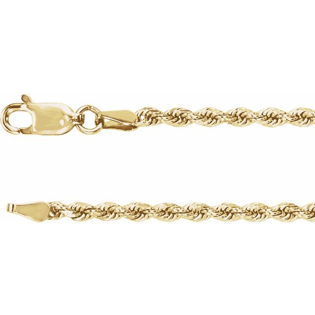 14K Yellow 2.4 mm Diamond-Cut Rope 16" Chain
