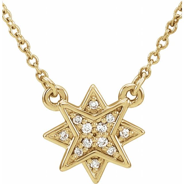 14K Yellow Gold .04 CTW Natural Diamond Star Necklace - 16-18" Adjustable Length