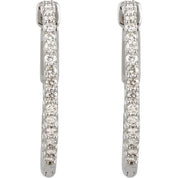 Platinum 1/2 CTW Natural Diamond Inside-Outside 19 mm Hinged Hoop Earrings
