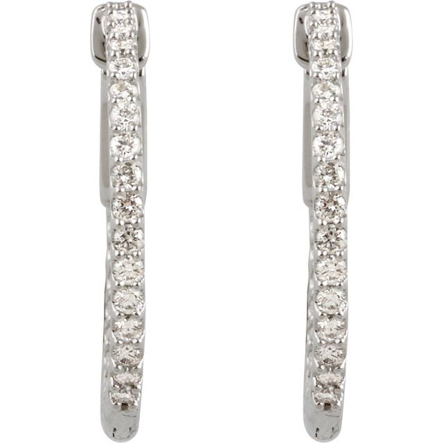 14K White 3/4 CTW Lab-Grown Diamond Inside-Outside 23 mm Hinged Hoop Earrings