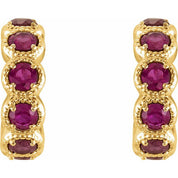 14K Yellow Natural Ruby Hoop Earrings