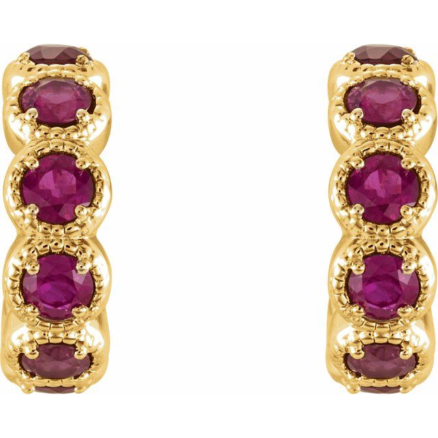 14K Yellow Natural Ruby Hoop Earrings