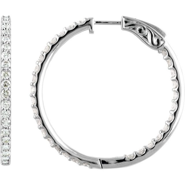 14K White 6 1/2 CTW Lab-Grown Diamond Inside-Outside 51 mm Hinged Hoop Earrings