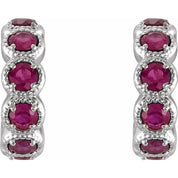 Sterling Silver Natural Ruby Hoop Earrings