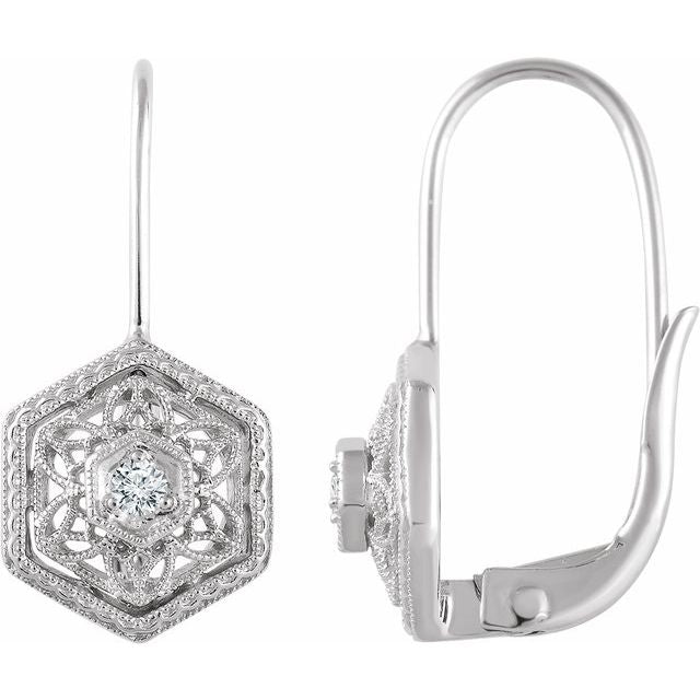 14K White .06 CTW Natural Diamond Filigree Earrings