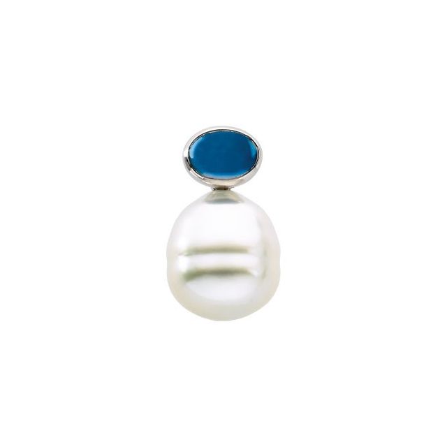 14K White 8x6 mm Natural Turquoise Semi-Set Pendant for 10-15 mm Pearl