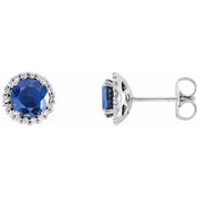 Sterling Silver 3.5 mm Lab-Grown Blue Sapphire & 1/10 CTW Natural Diamond Earrings
