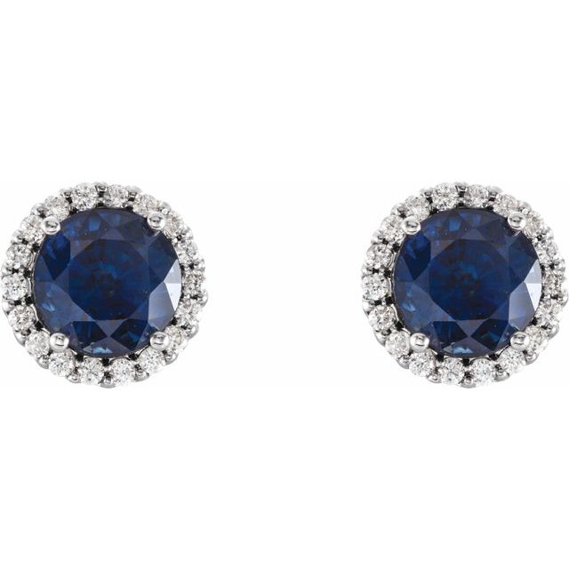 Sterling Silver 4.5 mm Lab-Grown Blue Sapphire & 1/10 CTW Natural Diamond Earrings