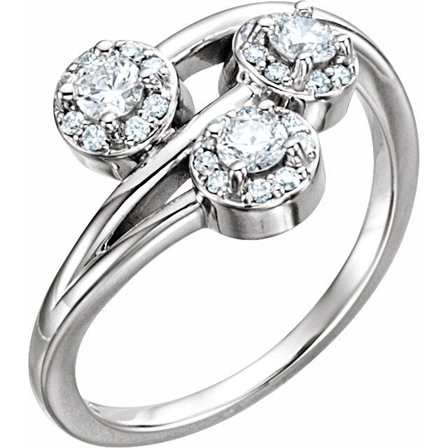14K White 3/8 CTW Natural Diamond Three-Stone Ring