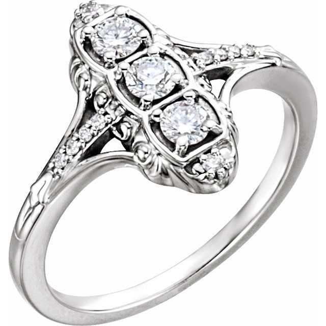 14K White 1/3 CTW Natural Diamond Vintage-Inspired Ring