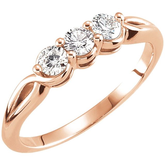 14K Rose 1/2 CTW Natural Diamond Three-Stone Ring