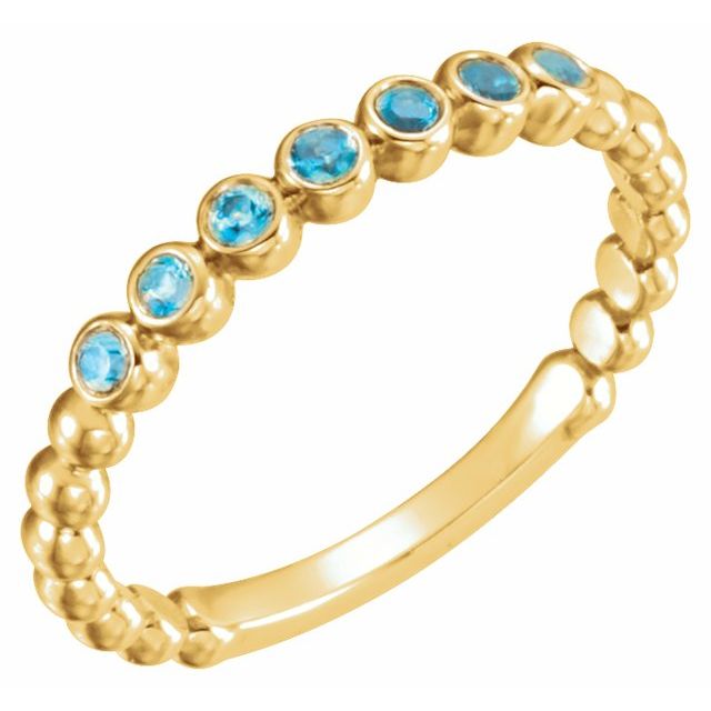 14K Yellow Natural Blue Zircon Stackable Ring