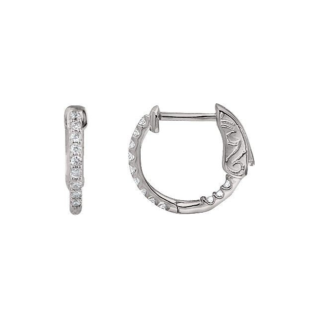 Sterling Silver Imitation White Cubic Zirconia Inside-Outside 14.5 mm Hinged Hoop Earrings