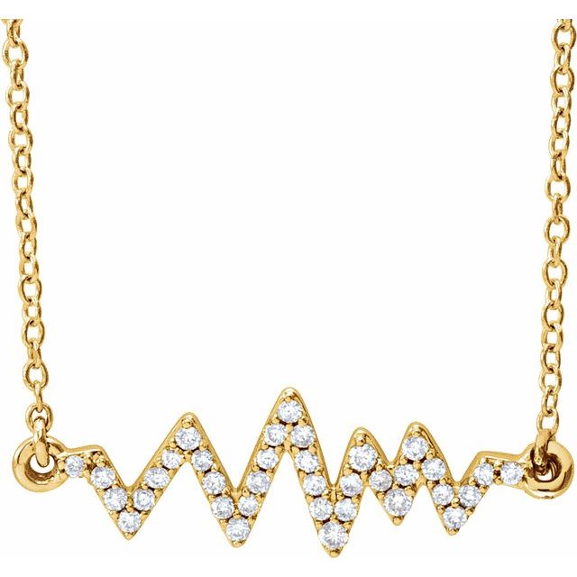 14K Yellow Gold 1/6 CTW Natural Diamond Heartbeat Necklace - 16-18" Adjustable Length