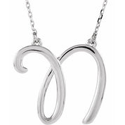 Sterling Silver Script Initial N 16" Necklace