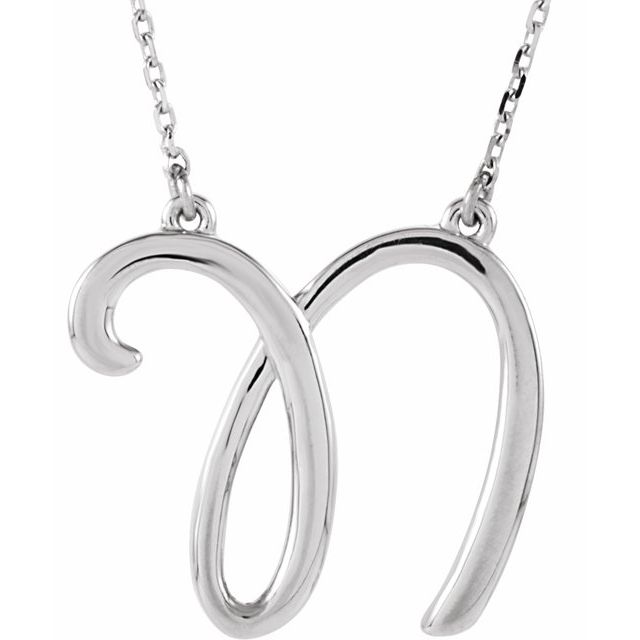Sterling Silver Script Initial N 16" Necklace