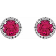 Sterling Silver Lab-Grown Ruby & .01 CTW Natural Diamond Earrings