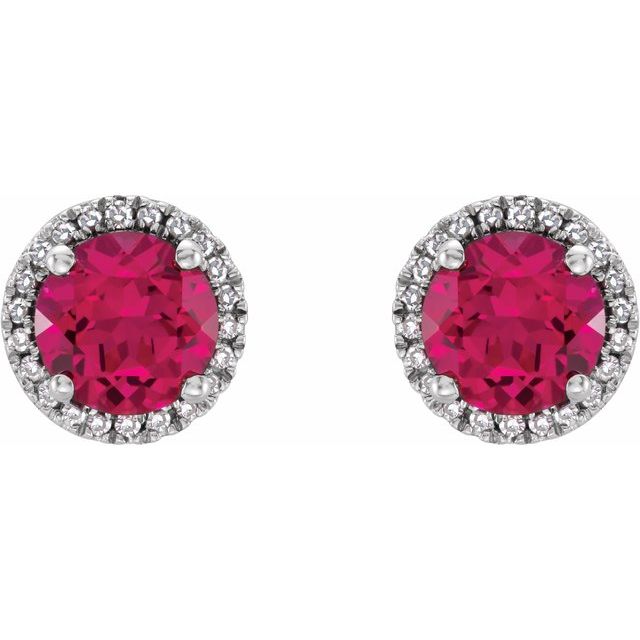 Sterling Silver Lab-Grown Ruby & .01 CTW Natural Diamond Earrings